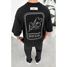 HAFKA Siyah Premium Nakış Detay Oversize Tişört