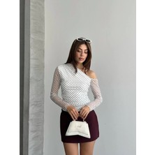 Shopping Shop Düşük Omuz Puantyeli Bluz Beyaz