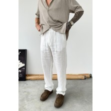 HAFKA Beyaz Basic Baggy Keten Pantolon
