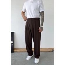 HAFKA Kahverengi Pileli Baggy Kumaş Pantolon