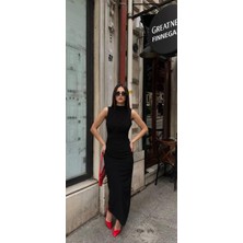 Shopping Shop Yırtmaçlı Sandy Elbise Sıyah