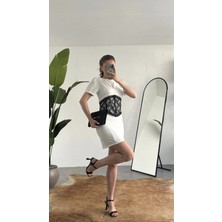 Asfa Moda Kadın Beyaz Dantel Detaylı Mini Elbise Kısa Kollu, Bel Vurgulu, Şık & Abiye Elbise