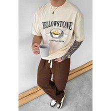 HAFKA Krem Yellow Stone Baskılı Oversize Tişört