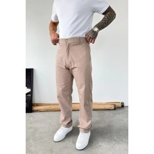 HAFKA Bej Premium Dokulu Baggy Kumaş Pantolon