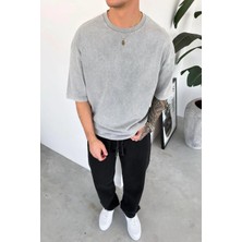 HAFKA Açık Gri Basic Yıkamalı Oversize Tişört