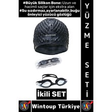 Wintoup #yüzmeseti Ayarlanabilir Su Geçirmez Buğu Önleyici Yüzücü Gözlüğü Büyük Beden Silikon Bone Ikili Set