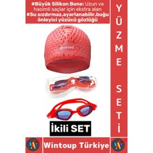 Wintoup #yüzmeseti Ayarlanabilir Su Geçirmez Buğu Önleyici Yüzücü Gözlüğü Büyük Beden Silikon Bone Ikili Set