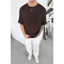 HAFKA Kahverengi Basic Soft Likralı Relaxed Triko Tişört