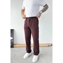 HAFKA Kahverengi Basic Baggy Keten Pantolon