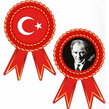 Hediye Sandalı Ikili Milli Bayramlar Süslemesi -Karton Çelenk- Türk Bayrağı ve Atatürk Resmi 48 cm x 30 cm Kapı Süsü