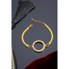 INNUENDO JEWELRY 925 Ayar Gümüş Zirkon Taşlı Yuvarlak Halka Detaylı Çeyrekli Bileklik