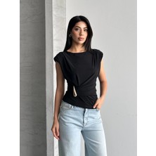 Shopping Shop Omzu Tokalı Beli Toka Bluz Sıyah