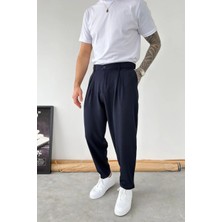 HAFKA Lacivert Basic Boyfriend Kumaş Pantolon