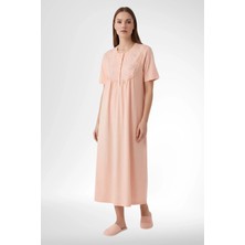 Mecit Pijama Mecit 6364 Somon Kadın %100 Pamuk Uzun Gecelik