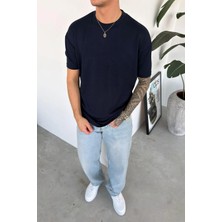 HAFKA Lacivert Basic Oysh Kumaş Relaxed Tişört