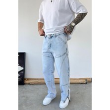HAFKA Buz Mavi Tasarım Paça Fermuar Detay Baggy Pantolon