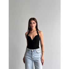 Shopping Shop Göğsü Oval Demir Bodysuit Sıyah