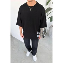 HAFKA Siyah Your Tum Nakış Detay Oversize Tişört