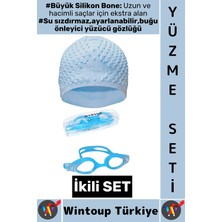 Wintoup #yüzmeseti Ayarlanabilir Su Geçirmez Buğu Önleyici Yüzücü Gözlüğü Büyük Beden Silikon Bone Ikili Set