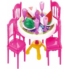 Shoplandu Yemek Masası Sandalye Takımı Pembe Renk 16 Parça Yemek Seti