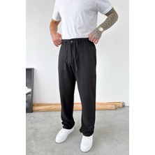 HAFKA Siyah Beli Lastikli Keten Pantolon