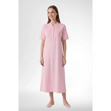 Mecit Pijama Mecit 6366 Pembe Kadın %100 Pamuk Uzun Gecelik
