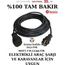 Yky Elektrik Öznur Seyyar Uzatma 3x2,5 HO5VV-F Ttr %100 Tam Bakır Seyyar Kablo Karavan,araç Şarj ve Endüstriyel Makinlere Uygunznur