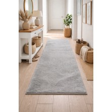 Halımax Gri Puffy Halı Modern Yumuşak Dokulu Kilim Koridor Antre Halısı Post Peluş Yolluk