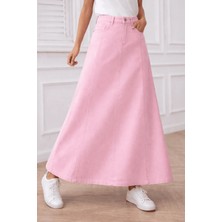 Vellichor Paraçlı Uzun Denim Etek - Pembe