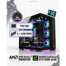 Tekden Bilgisayar Amd Ryzen 7 9800X3D | 2 x 16 GB Ddr5 | Rtx 5080 16 GB | 1 Tb SSD Gamıng Pc