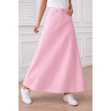 Vellichor Paraçlı Uzun Denim Etek - Pembe