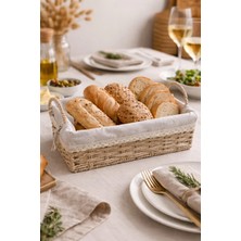 Makri Home Bambu Ekmek Sepeti, 31X20X10 Cm, Dantelli Çiçek Desenli Kumaş, Metal Çerçeve