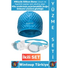 Wintoup #yüzmeseti Büyük Beden Silikon Bone Ayarlanabilir Su Geçirmez Buğu Önleyici Yüzücü Gözlüğü Ikili Set