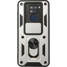 TeknoKapsül Redmi Note 9 Kılıf Pars Lens Yüzüklü Silikon - Gümüş