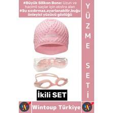 Wintoup #yüzmeseti Ayarlanabilir Su Geçirmez Buğu Önleyici Yüzücü Gözlüğü Büyük Beden Silikon Bone Ikili Set