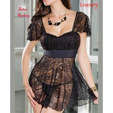 Intive Lingerie Intive Fantasy Siyah Dantelli Transparan Dantelli Feminen Şirin Gecelik
