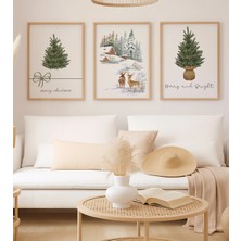 Voba Store 3 Parça Yılbaşı Çam Ağacı Konseptli Çerçeve Görünümlü Mdf Tablo Seti- 112