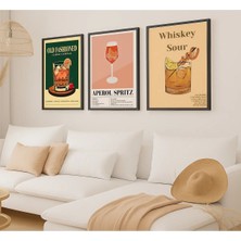 Voba Store 3 Parça Koktey Konseptli Çerçeve Görünümlü Mdf Tablo Seti 97-1 Siyah