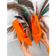 Erva'nın Butiği Turuncu Saten (Crossbow) Fiyonk Detay Kadın Stiletto