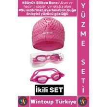 Wintoup #yüzmeseti Ayarlanabilir Su Geçirmez Buğu Önleyici Yüzücü Gözlüğü Büyük Beden Silikon Bone Ikili Set