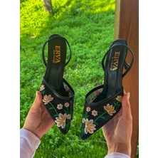 Erva'nın Butiği Siyah (Livia) Çiçek Nakış Detay Topuklu Kadın Stiletto