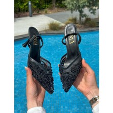 Erva'nın Butiği Siyah Inci (Varia) Dantel Detay Kadın Stiletto