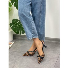 Erva'nın Butiği Leopar Saten (Wesley) Iki  Bantlı Toka Detay Kadın Stiletto