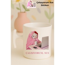 PremiumPort Sevimli Kedili ve Hello Kitty Yazılı Komik Kupa Bardak + 10 Sticker