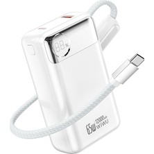 Wiwu T132 Power Plus Serisi Type-C Kablolu Pd Powerbank 65W 12000MAH Beyaz
