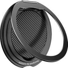 Lenyes CR212 Aramid Fiber 360 Derece Dönebilen Magnetik Ring Stand Telefon Tutucu Siyah