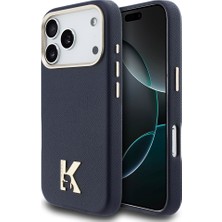 Karl Lagerfeld iPhone 17 Pro Kılıf Lisanslı M-Safeli Gold Kamera Çerçeve Khead Metal Logolu Pu Deri Kapak Lacivert