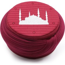 Sarıkhane Cami Sarığı – Bordo Kumaş – Bordo Takke – Yuvarlak Sarım – Cami Nakışlı – 7 Metre