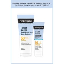 Neutrogena Ultra Sheer Hydrating Cream SPF50 Yüz Güneş Kremi 50 ml + Nemlendirici Güneş Koruyucu Losyon SPF50 200 ml