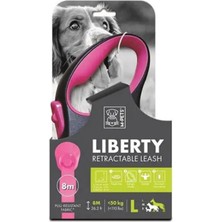 M-Pets Liberty Otomatik Köpek Gezdirme Kayışı Şerit 8mt Pembe Large